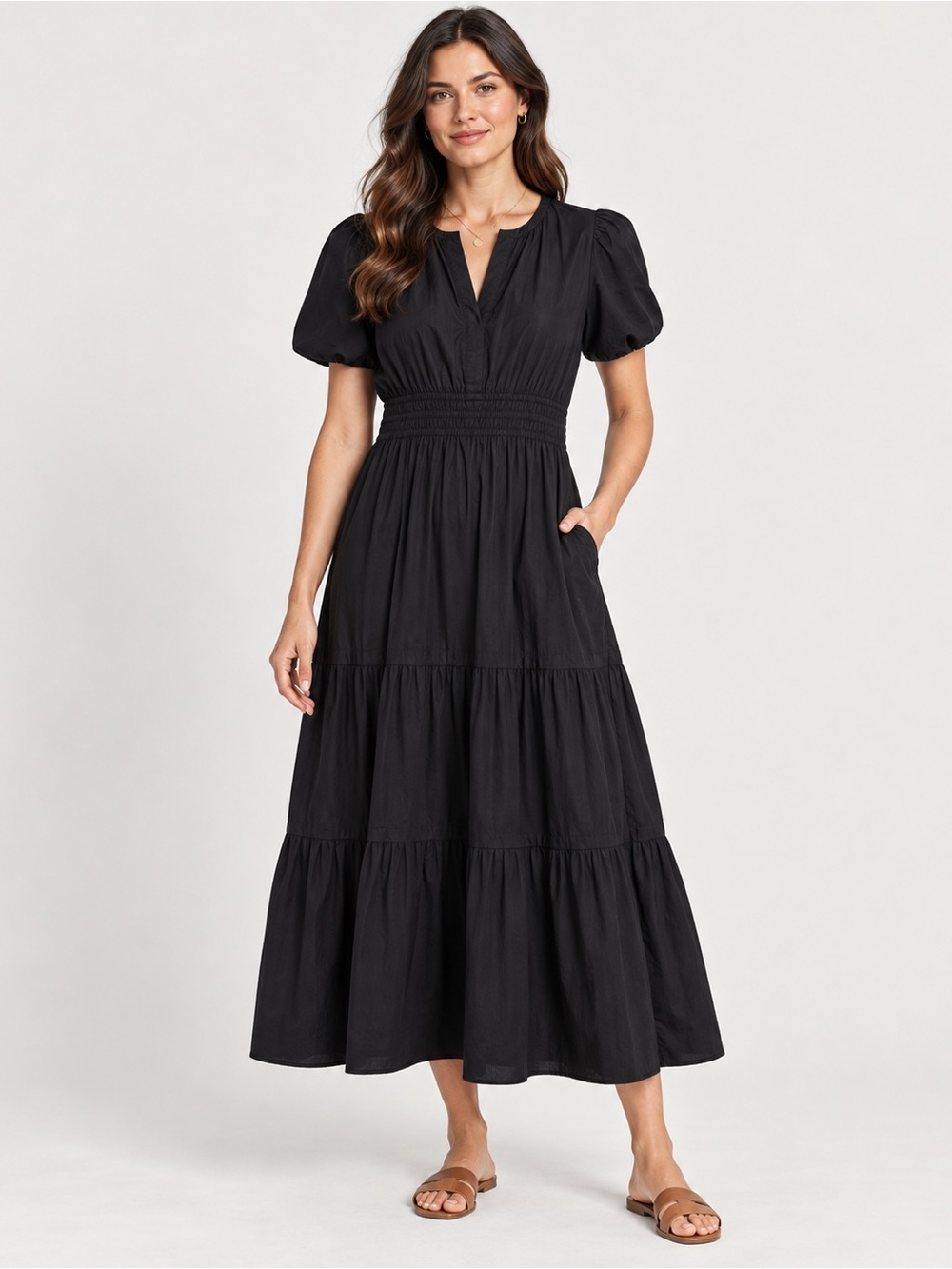 Quince Black Maxi Dress with Smocked Waist